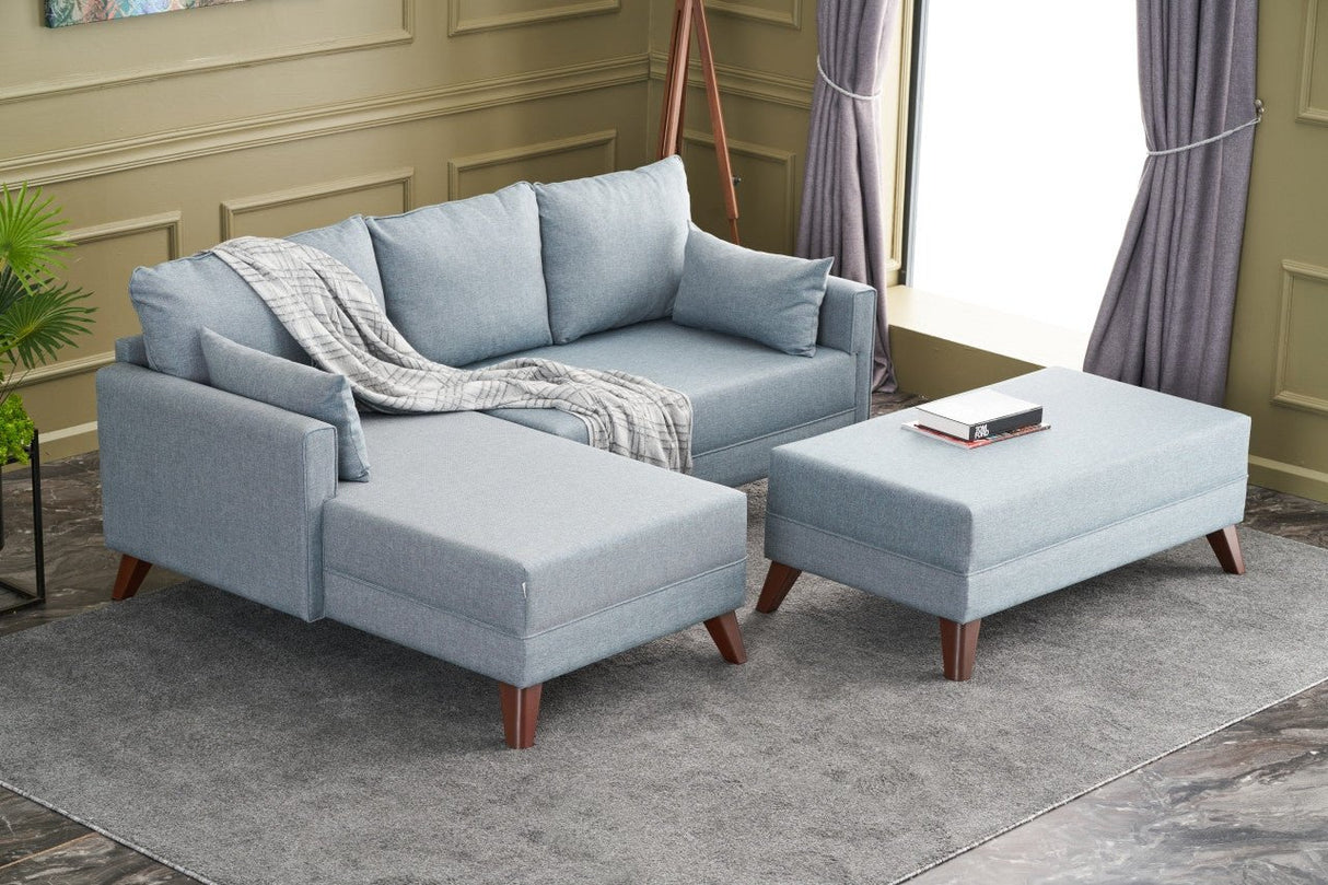 Corner sofa with sleeping function Left Bella Blue (including ottoman)