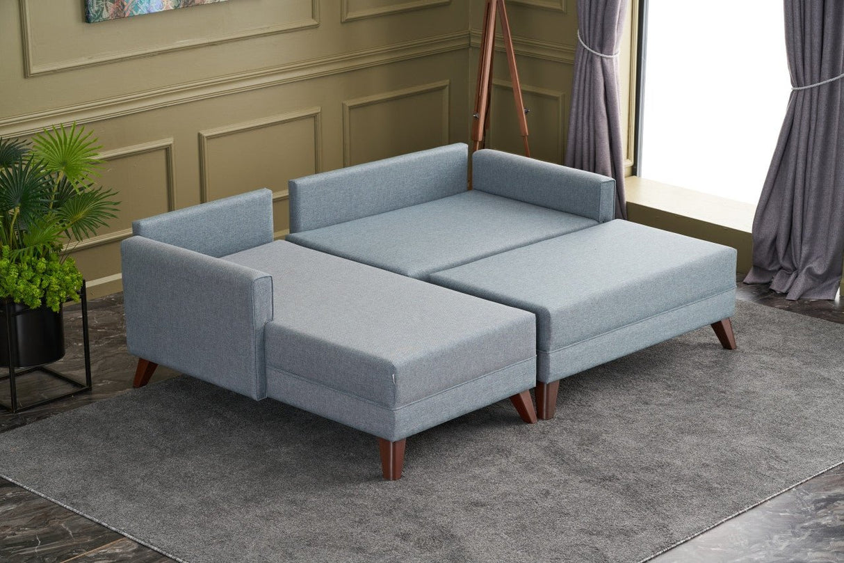 Corner sofa with sleeping function Left Bella Blue (including ottoman)