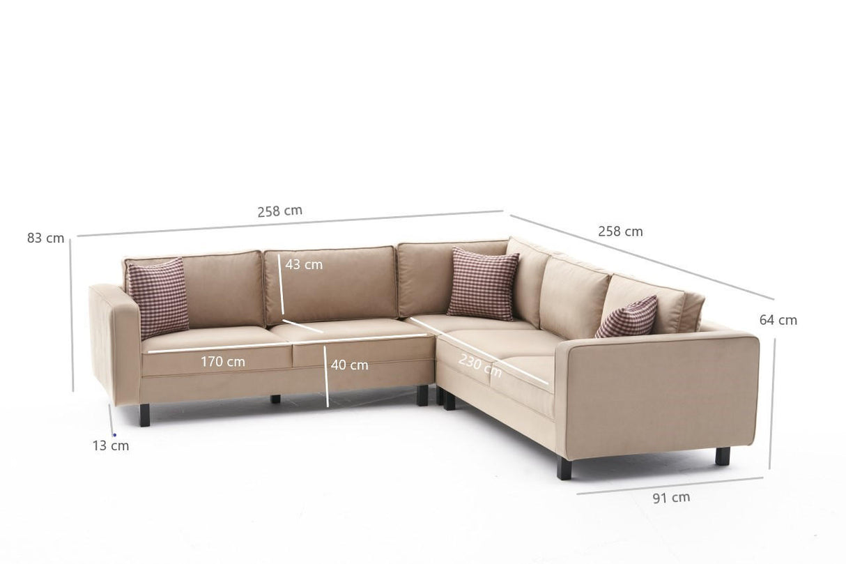 Corner sofa Kale Velvet Cream - five person