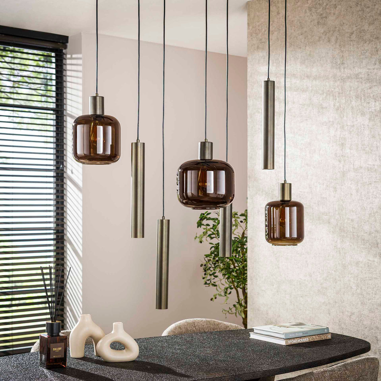 Pendant lamp Dax 7-lights brown 105 cm