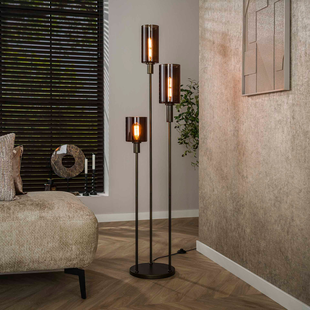 Industrial Floor Lamp 3-light Tiered - Sienna Brown