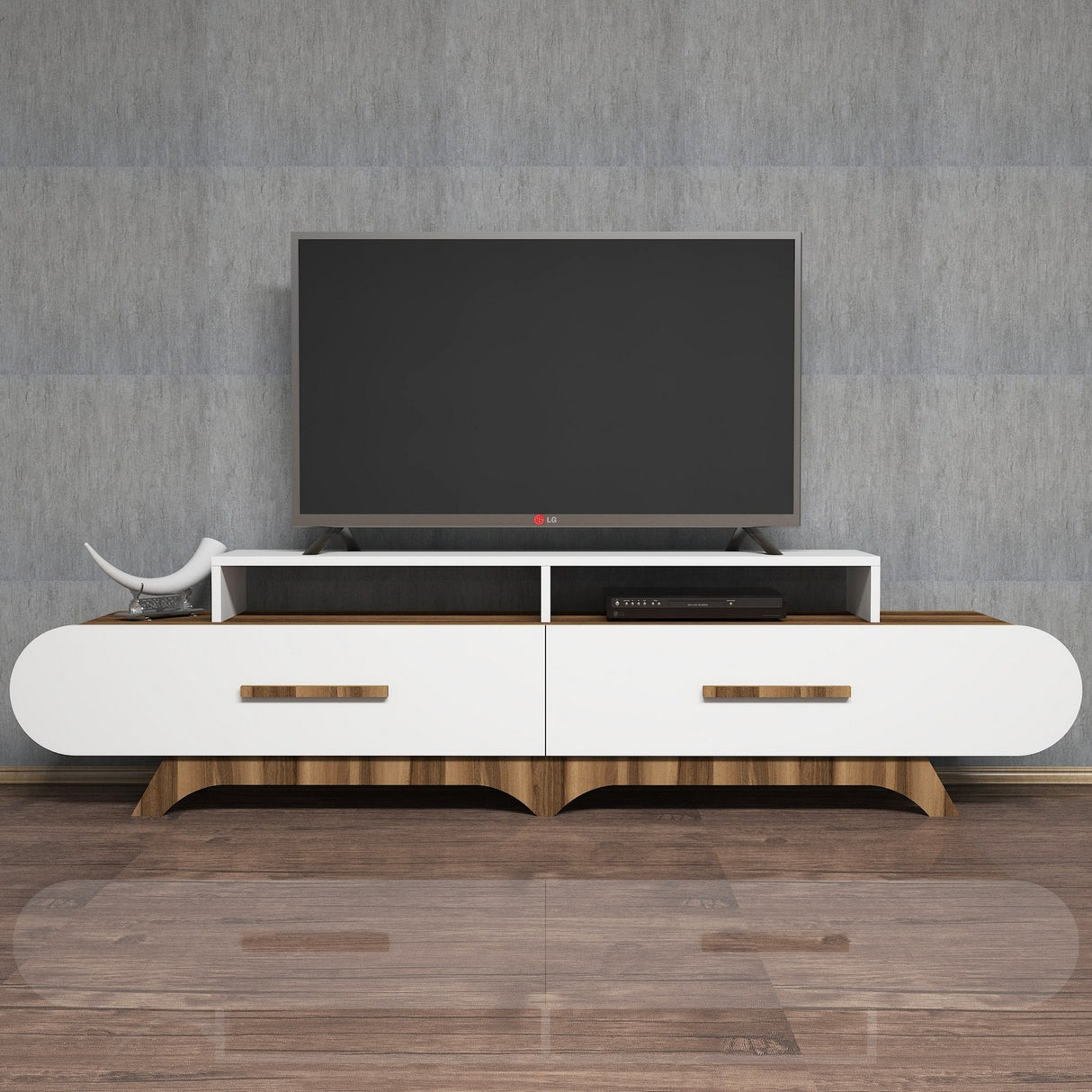 TV furniture flora walnut white melamine 205x50x36.8 cm
