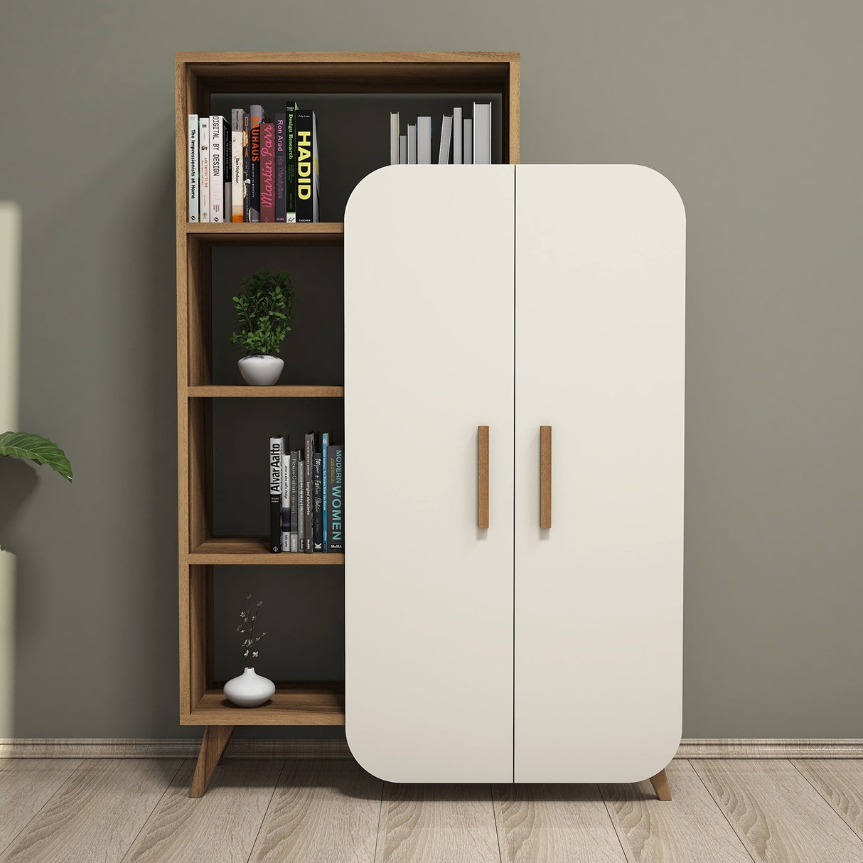 Bookcase Form Walnut Crème Melamine 90x132x32 cm