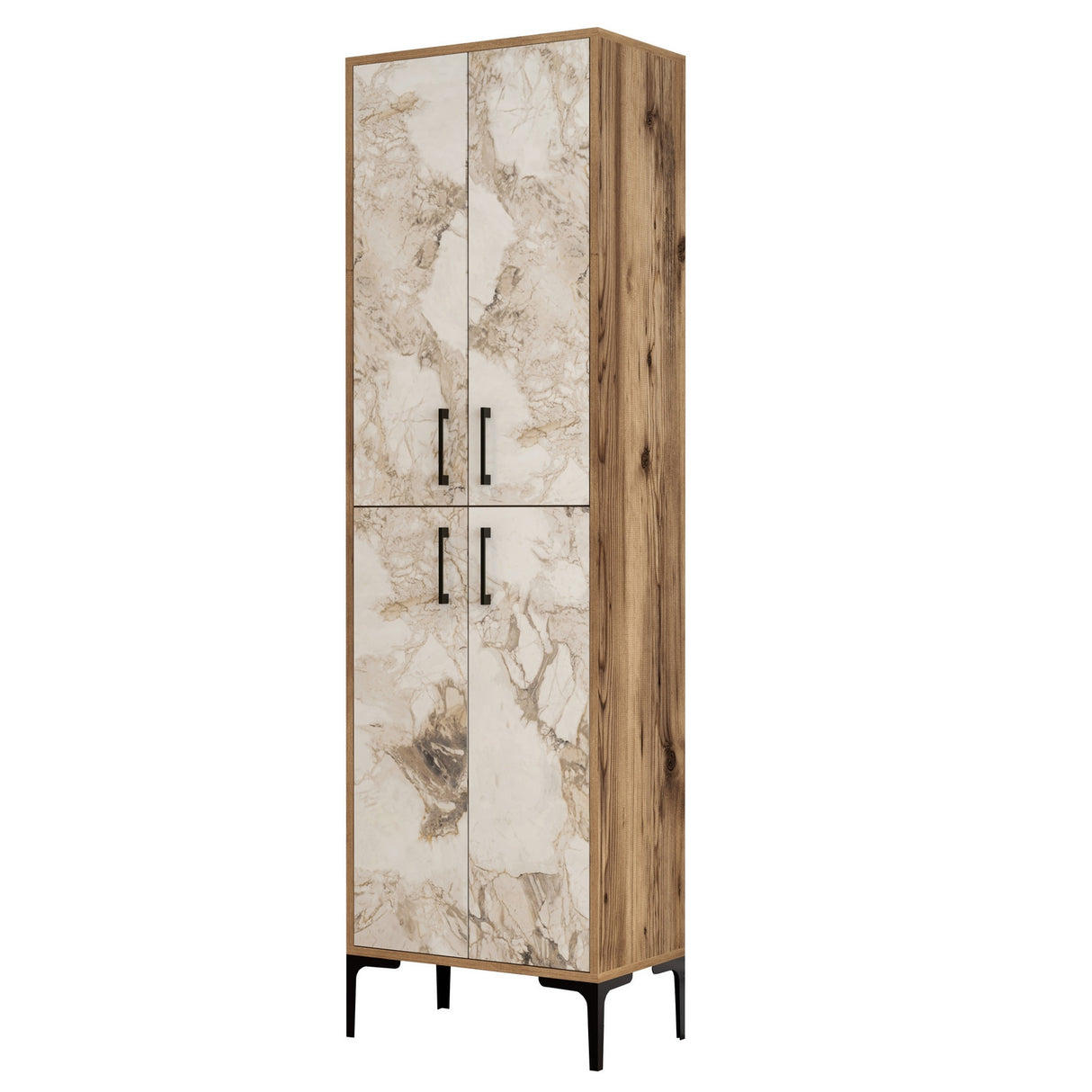 Shoe cabinet Berlin Walnut White Marble Melamine 60x200x35 cm