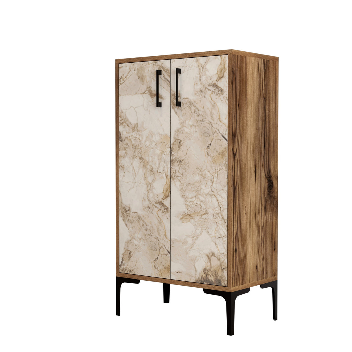 Shoe cabinet Prag Walnut White Marble Melamine 60x111X35 cm