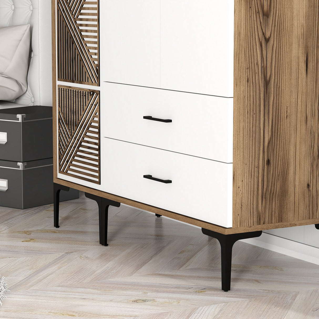 Wardrobe Kumual PT Walnut White Melamine 120x47.5x201.4 cm