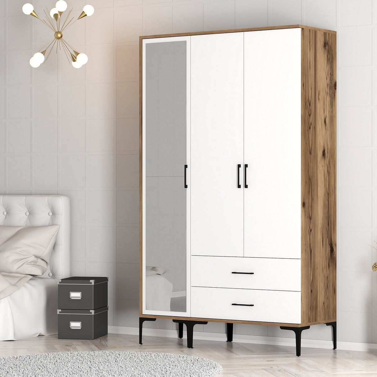 Wardrobe Kumual RT Walnut White Melamine 120x47.5x201.4 cm