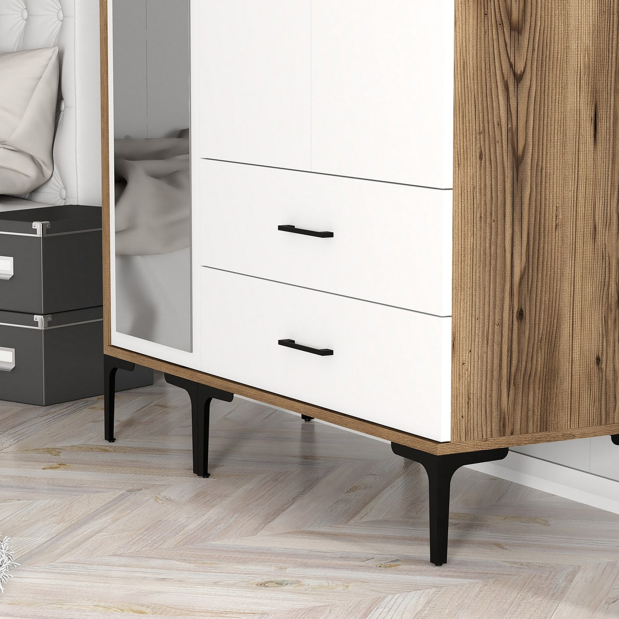 Wardrobe Kumual RT Walnut White Melamine 120x47.5x201.4 cm