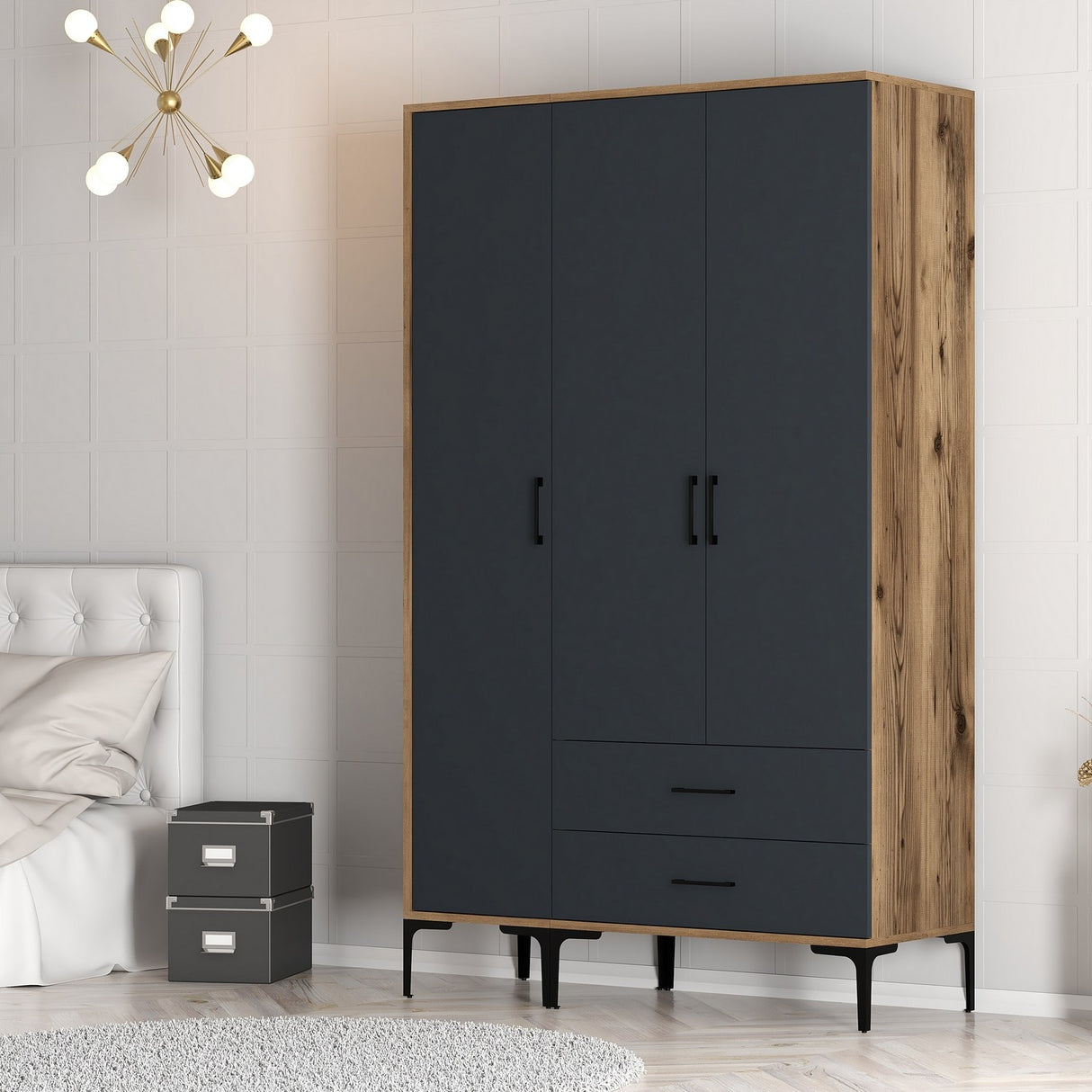 Wardrobe Kumual St Walnut Anthracite Melamine 120x47.5x201.4 cm