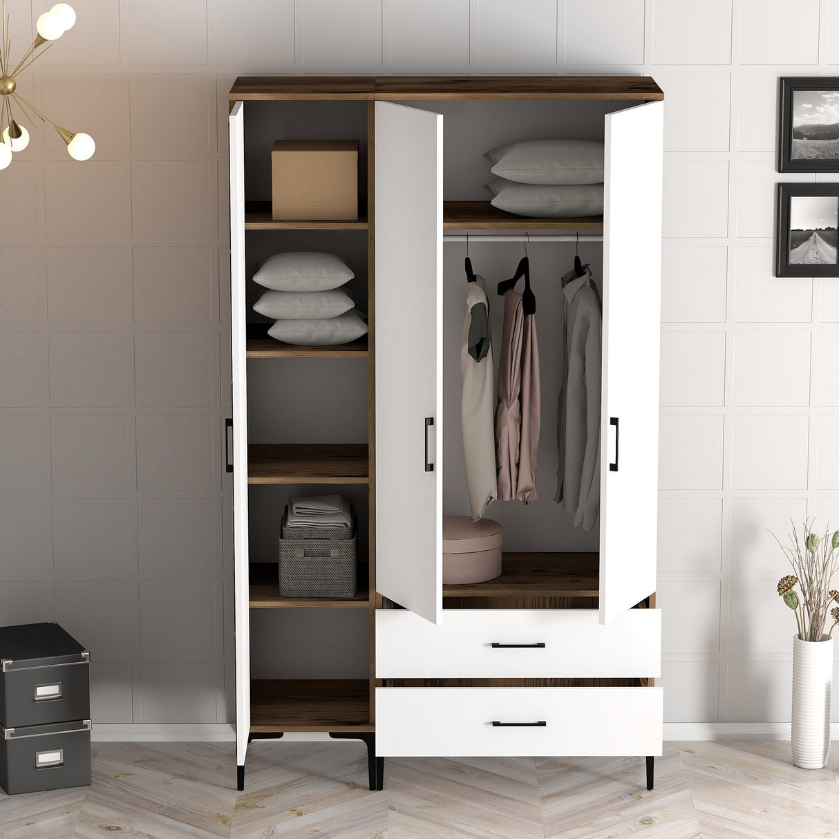 Wardrobe Kumual St Walnut White Melamine 120x47.5x201.4 cm