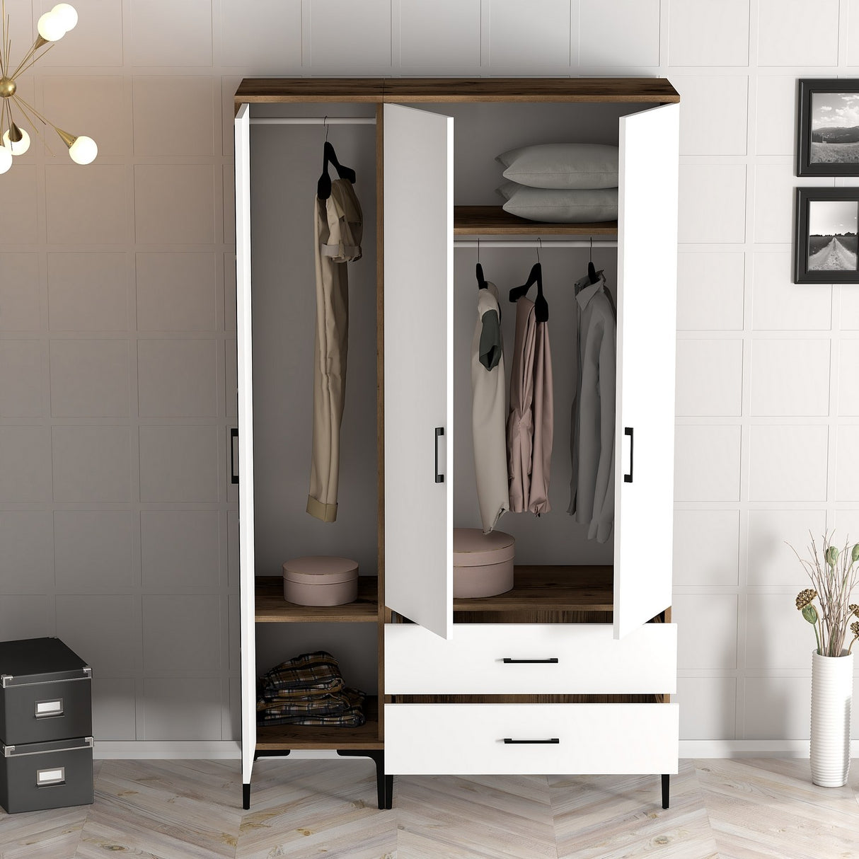 Wardrobe Kumual St Walnut White Melamine 120x47.5x201.4 cm