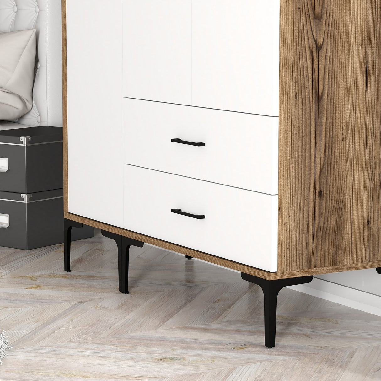 Wardrobe Kumual St Walnut White Melamine 120x47.5x201.4 cm