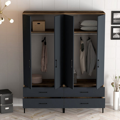 Wardrobe Kumsal TT Walnut Anthracite Melamine 160x47.5x201.4 cm