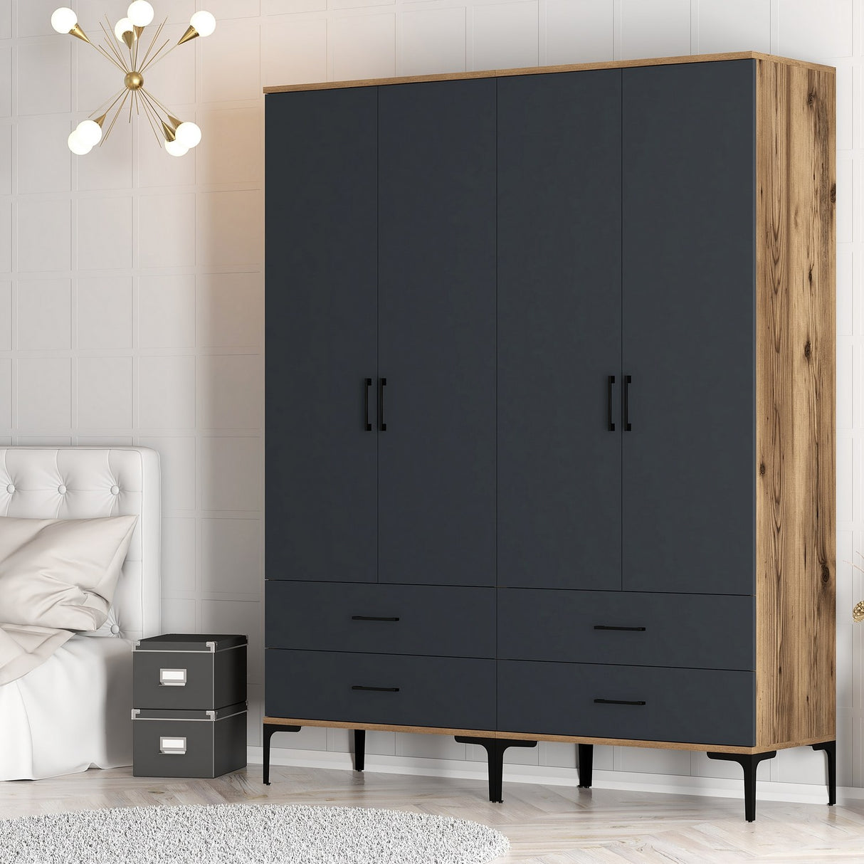 Wardrobe Kumsal TT Walnut Anthracite Melamine 160x47.5x201.4 cm