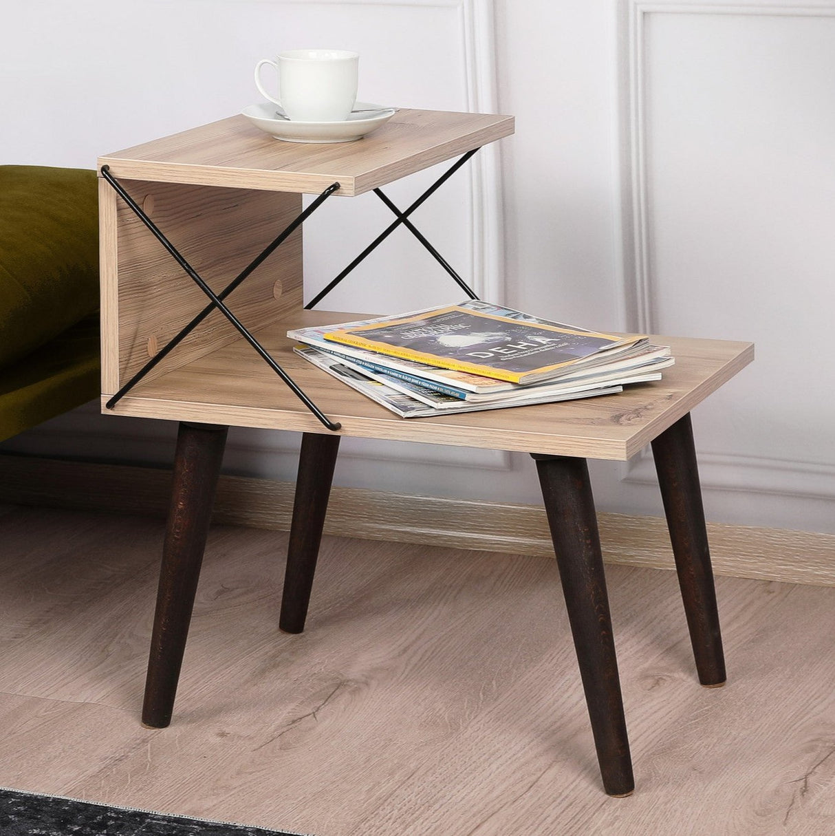 Bedside table cross oak melamine 50x55x40 cm