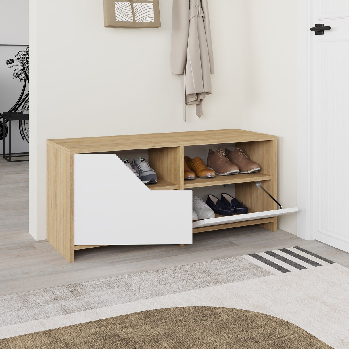 Shoe cabinet Nexus Oak White Melamine 105x47x37 cm