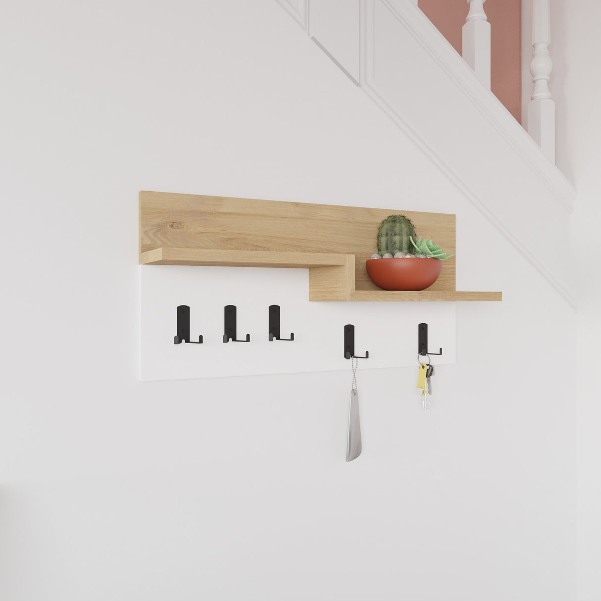 Coat rack 5-Hook White, Oak Melamine - 65 cm