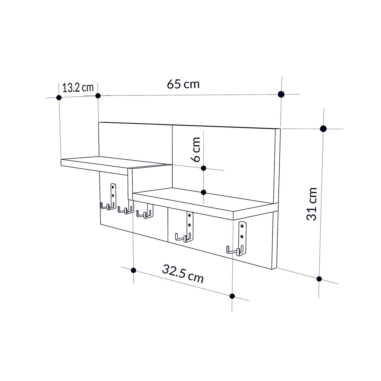 Coat rack 5-Hook Marble look Lagona
