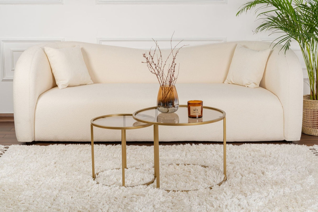 Modern Round Coffee Table Set of 2 Uru Gold - Bronze Glass - 60/42 cm