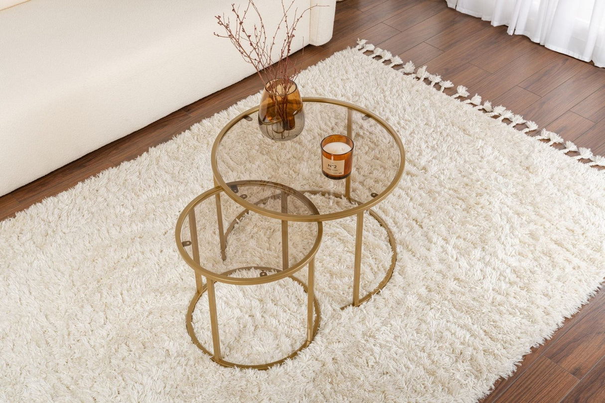 Modern Round Coffee Table Set of 2 Uru Gold - Bronze Glass - 60/42 cm