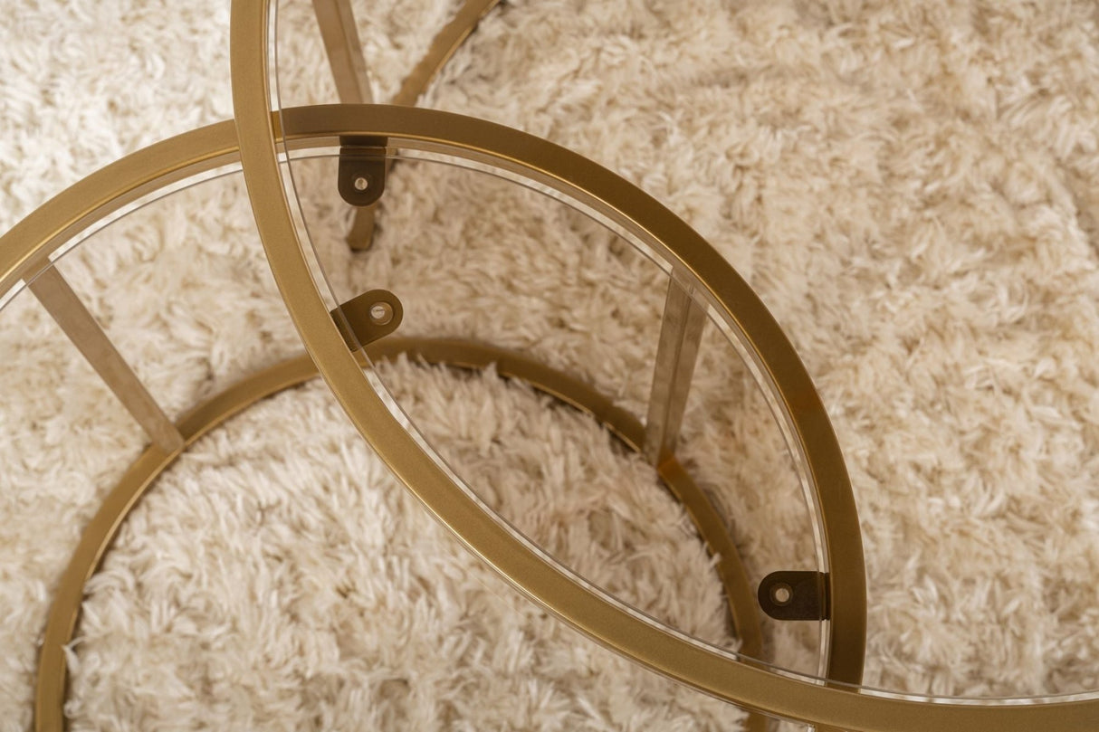 Modern Round Coffee Table Set of 2 Uru Gold - Bronze Glass - 60/42 cm