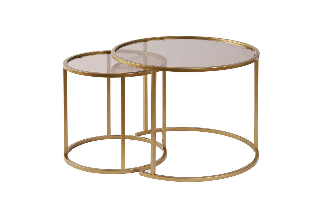 Modern Round Coffee Table Set of 2 Uru Gold - Bronze Glass - 60/42 cm