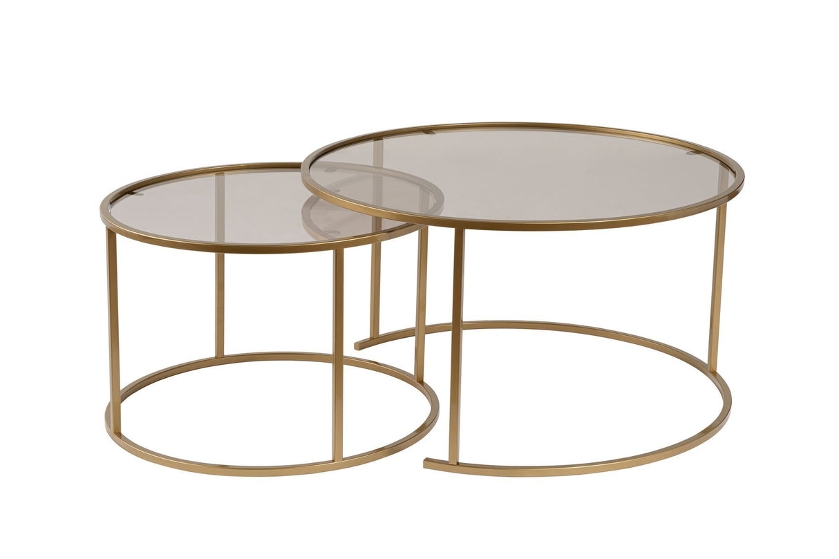 Modern Round Coffee Table Set of 2 Uru Gold - Bronze Glass - 80/60 cm