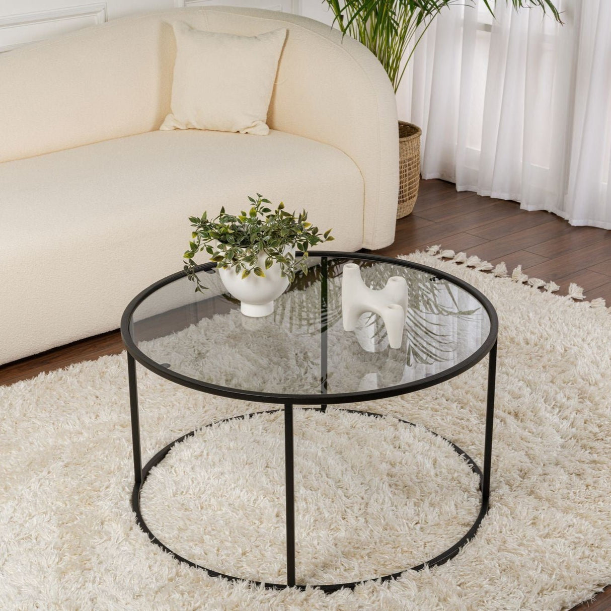 Modern Round Coffee Table Uru Black - Gray Glass - 80 cm