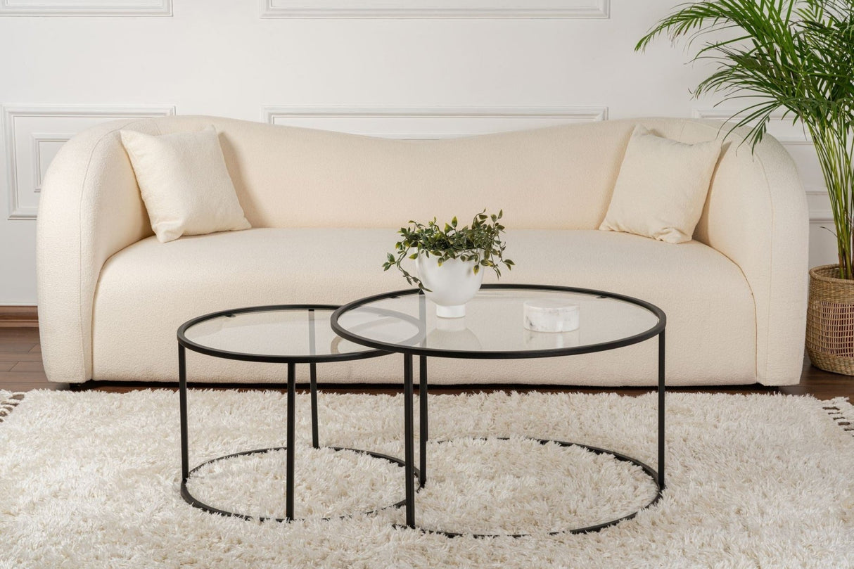 Modern Round Coffee Table Set of 2 Uru Black - Transparent Glass - 80/60 cm
