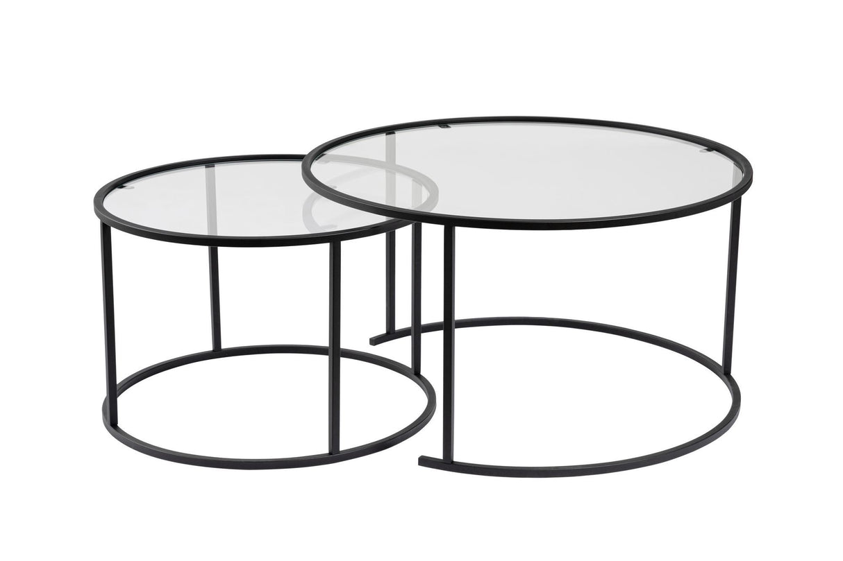 Modern Round Coffee Table Set of 2 Uru Black - Transparent Glass - 80/60 cm