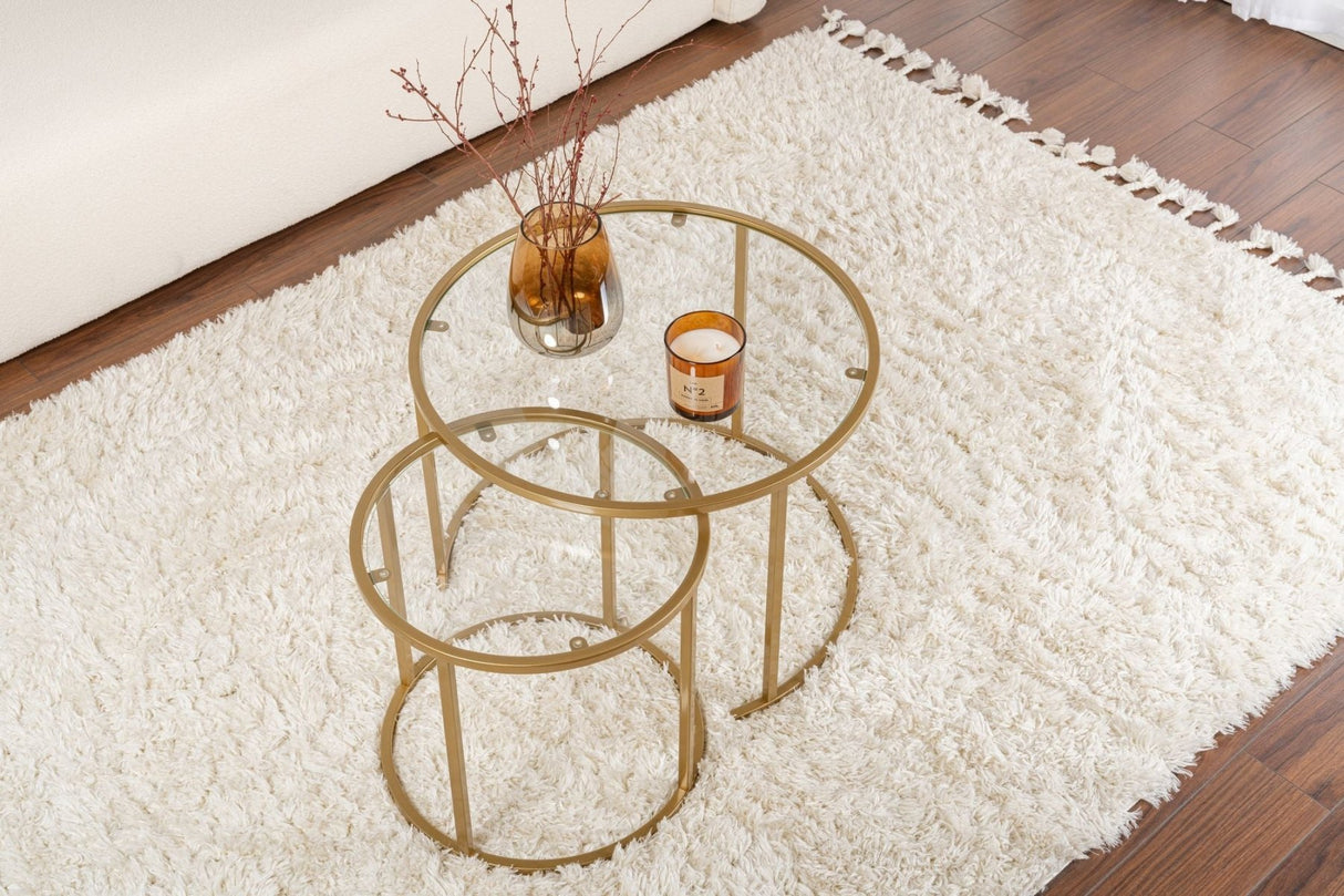 Modern Round Coffee Table Set of 2 Uru Gold - Transparent Glass - 60/42 cm