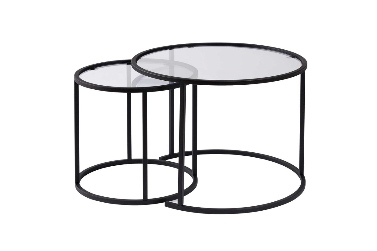 Modern Round Coffee Table Set of 2 Uru Black - Transparent Glass - 60/42 cm