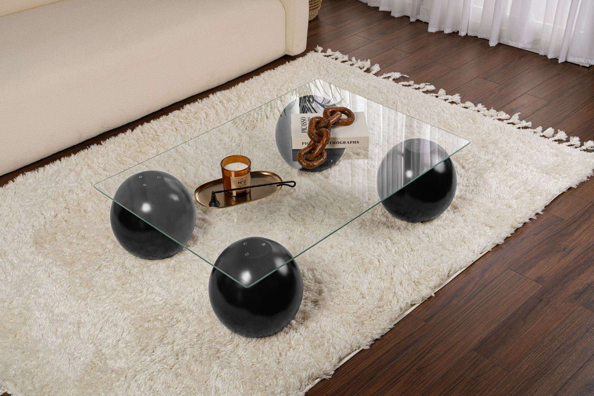 Coffee table Sera black transparent tempered glass 110x75x30 cm Black Transparent Tempered glass