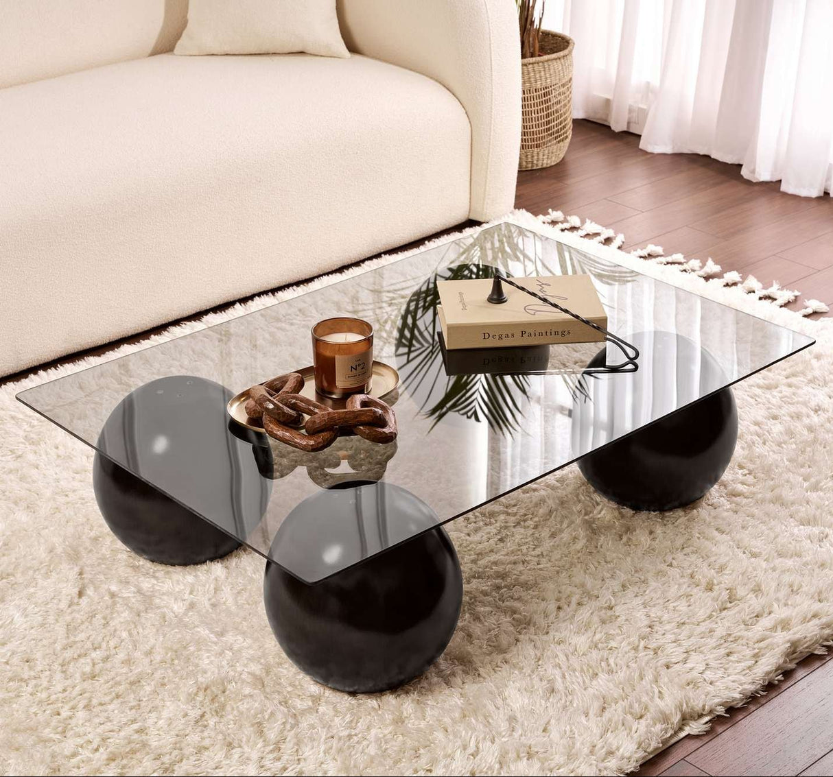 Sera Coffee Table Black and Gray Tempered Glass 110x75 cm