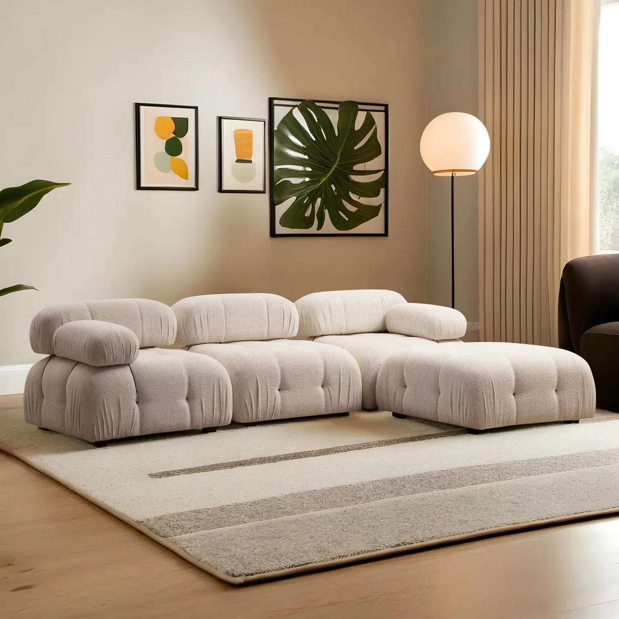 Modular XXL corner sofa Bubble with ottoman - cream