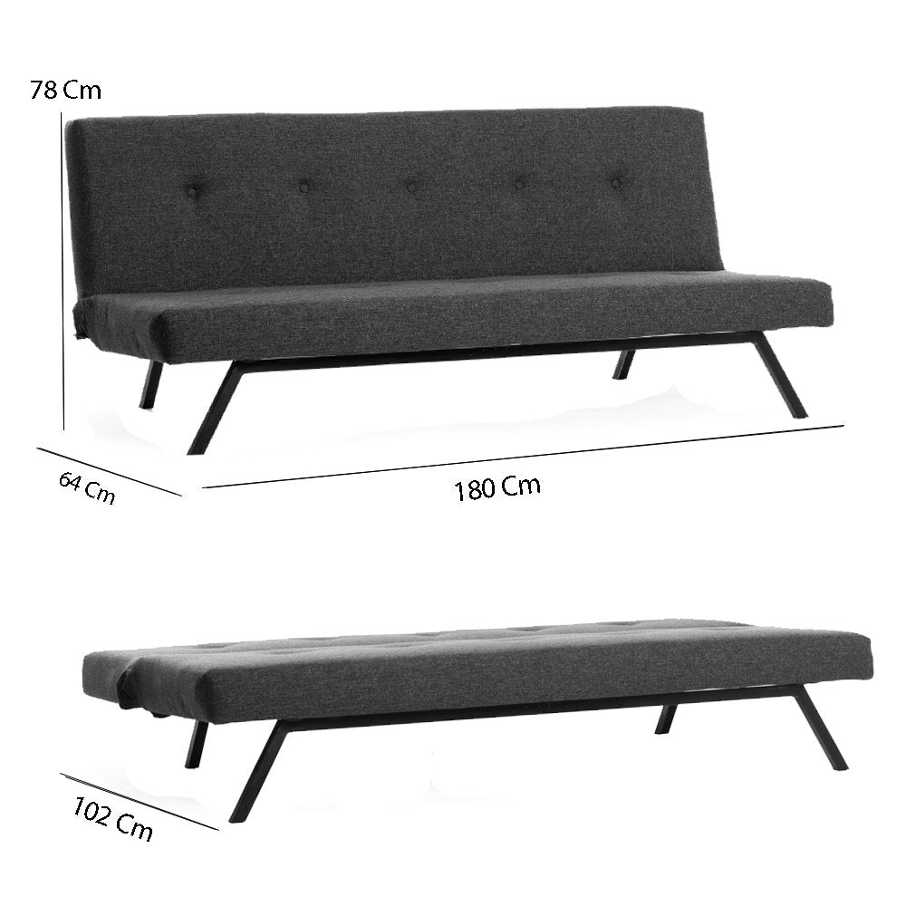 3-Seater Sofa Bed Zoly Anthracite Fabric - 180 cm - Without Armrests - Button-Tufted