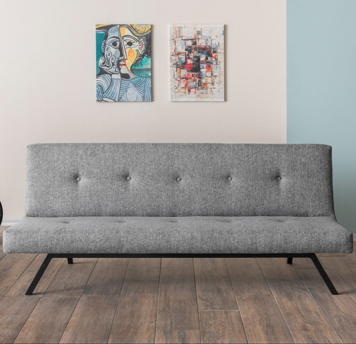 3-Seater Sofa Bed Zoly Light Grey Fabric - 180 cm - Without Armrests - Button-Tufted