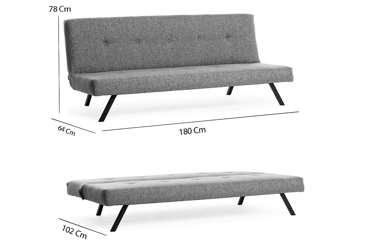 3-Seater Sofa Bed Zoly Light Grey Fabric - 180 cm - Without Armrests - Button-Tufted