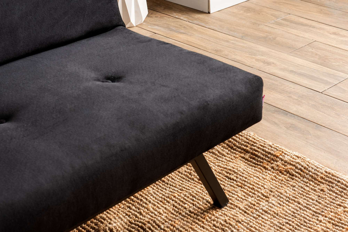 3-Seater Sofa Bed Zoly Black Fabric - 180 cm - Without Armrests - Button-Tufted