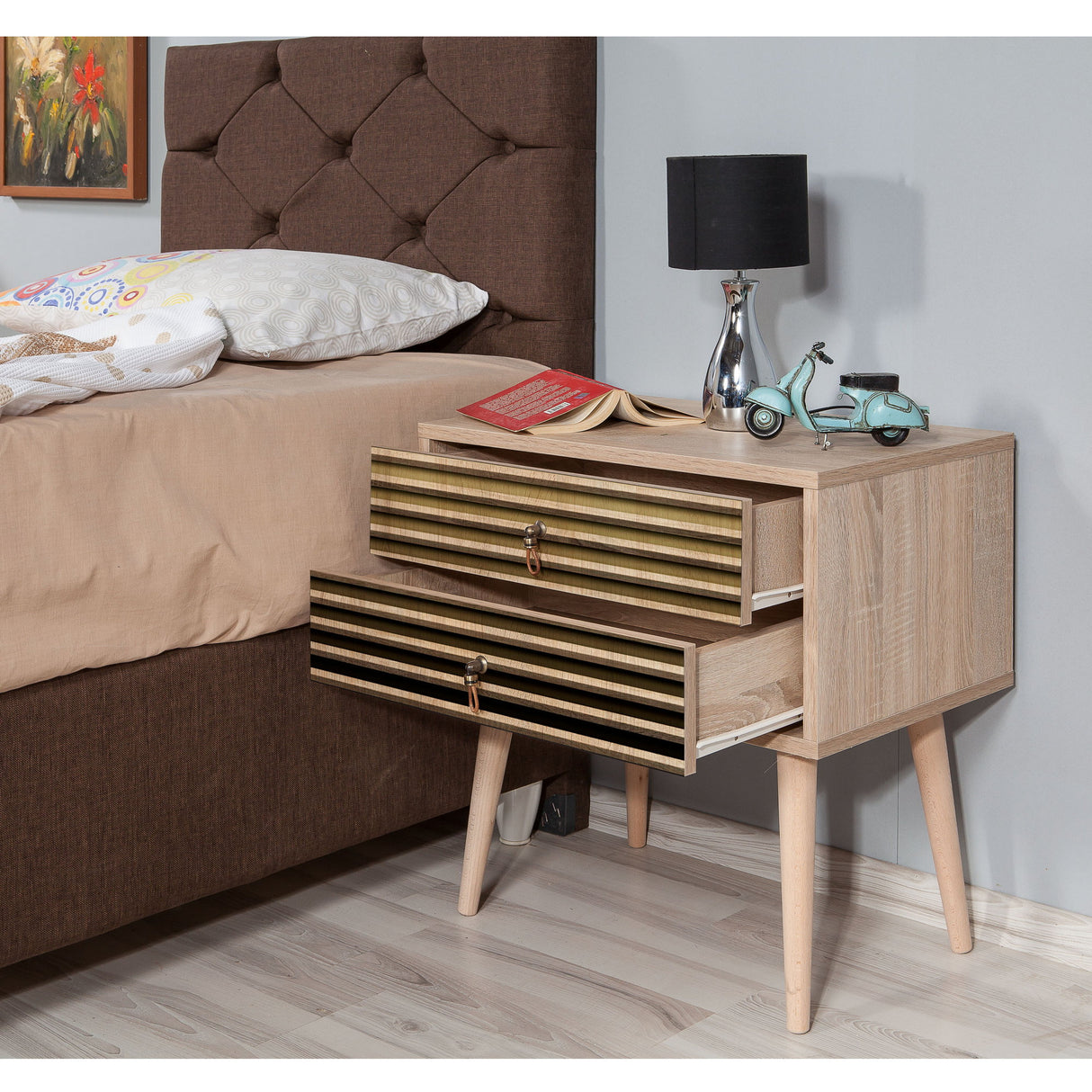Bedside table Catalina Sonoma Oak Melamine 60x61x40 cm