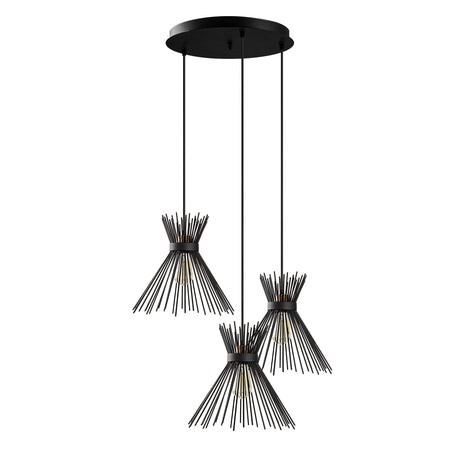 3-Light Pendant Lamp Tiered Black Metal Lyric