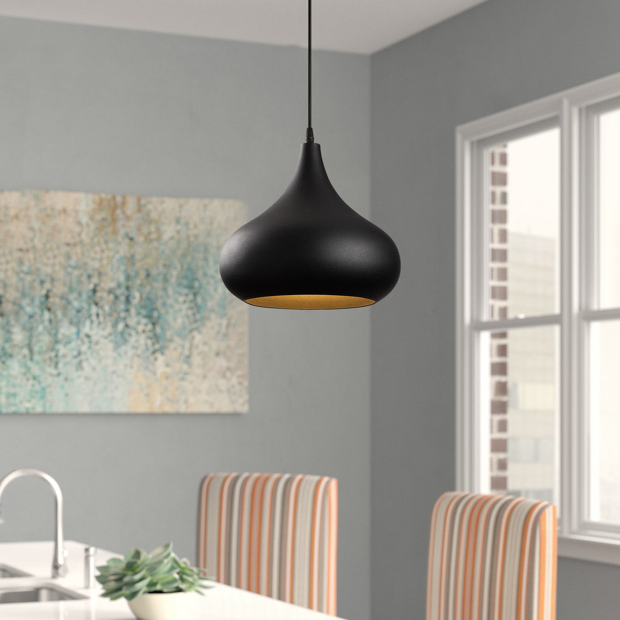 Pendant Lamp Black Gold Metal Forge