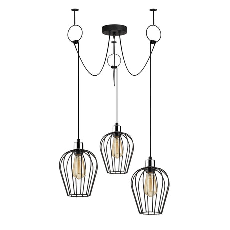 Adjustable 3-Light Pendant Black Metal Predator