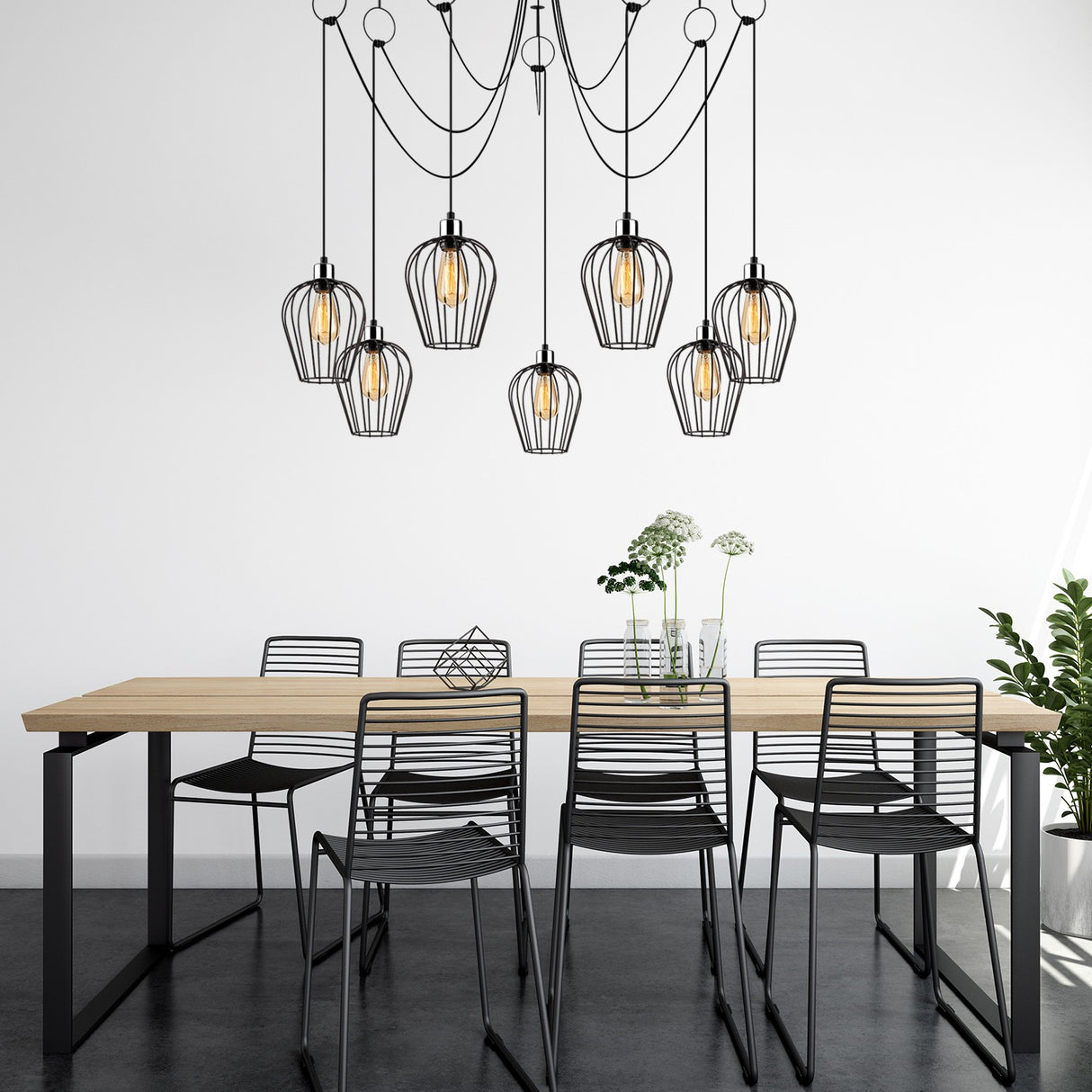 7-light Black Metal Predator Pendant Lamp
