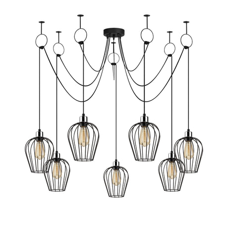 7-light Black Metal Predator Pendant Lamp