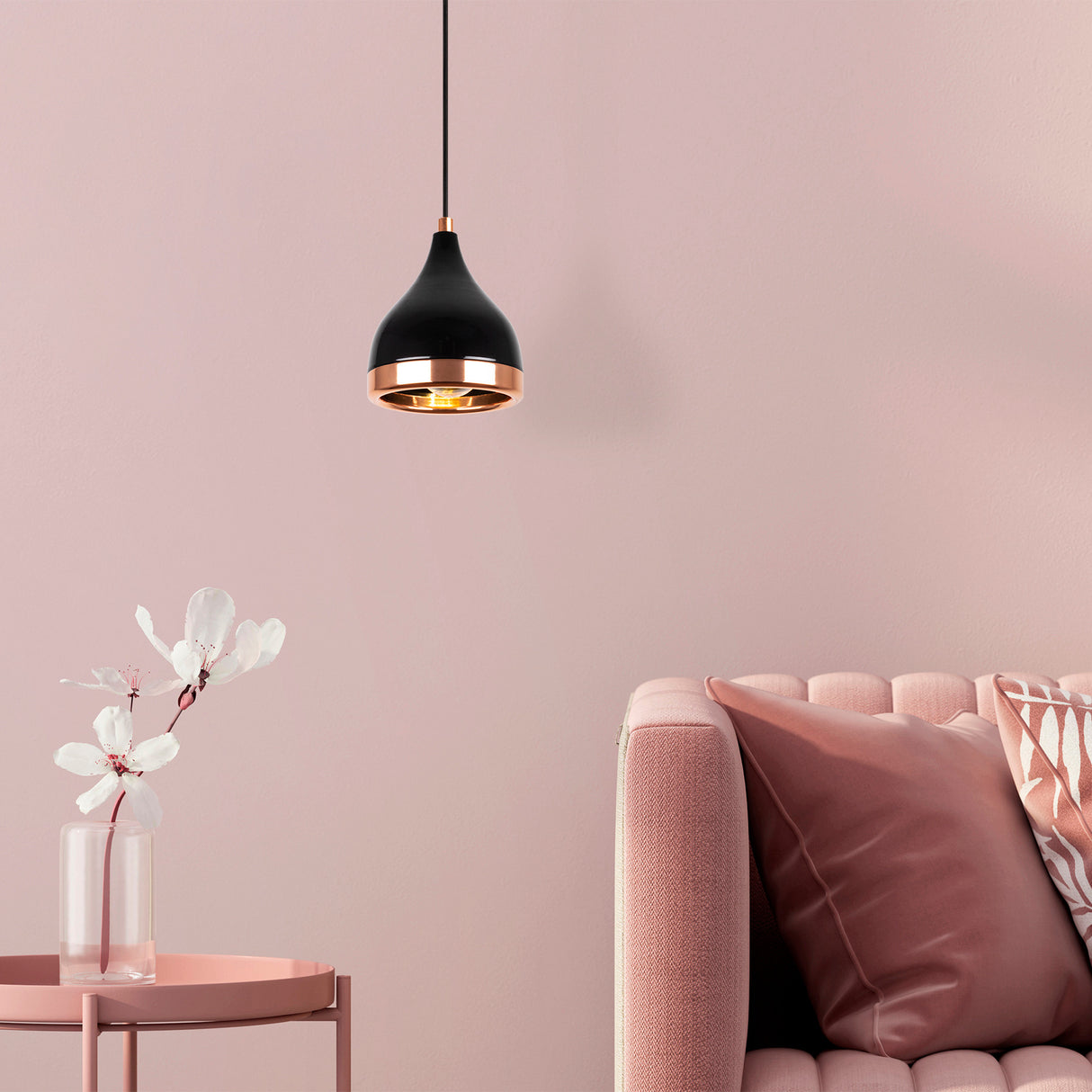 Pendant lamp 1-light Black Copper Round Metal Grip