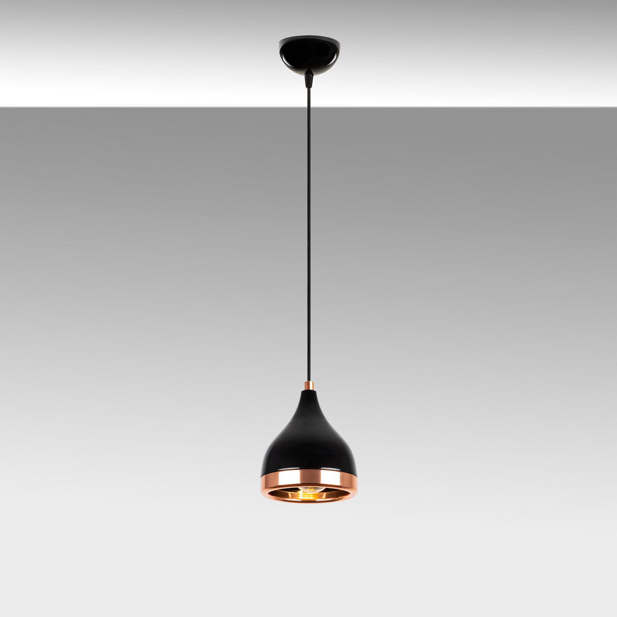 Pendant lamp 1-light Black Copper Round Metal Grip