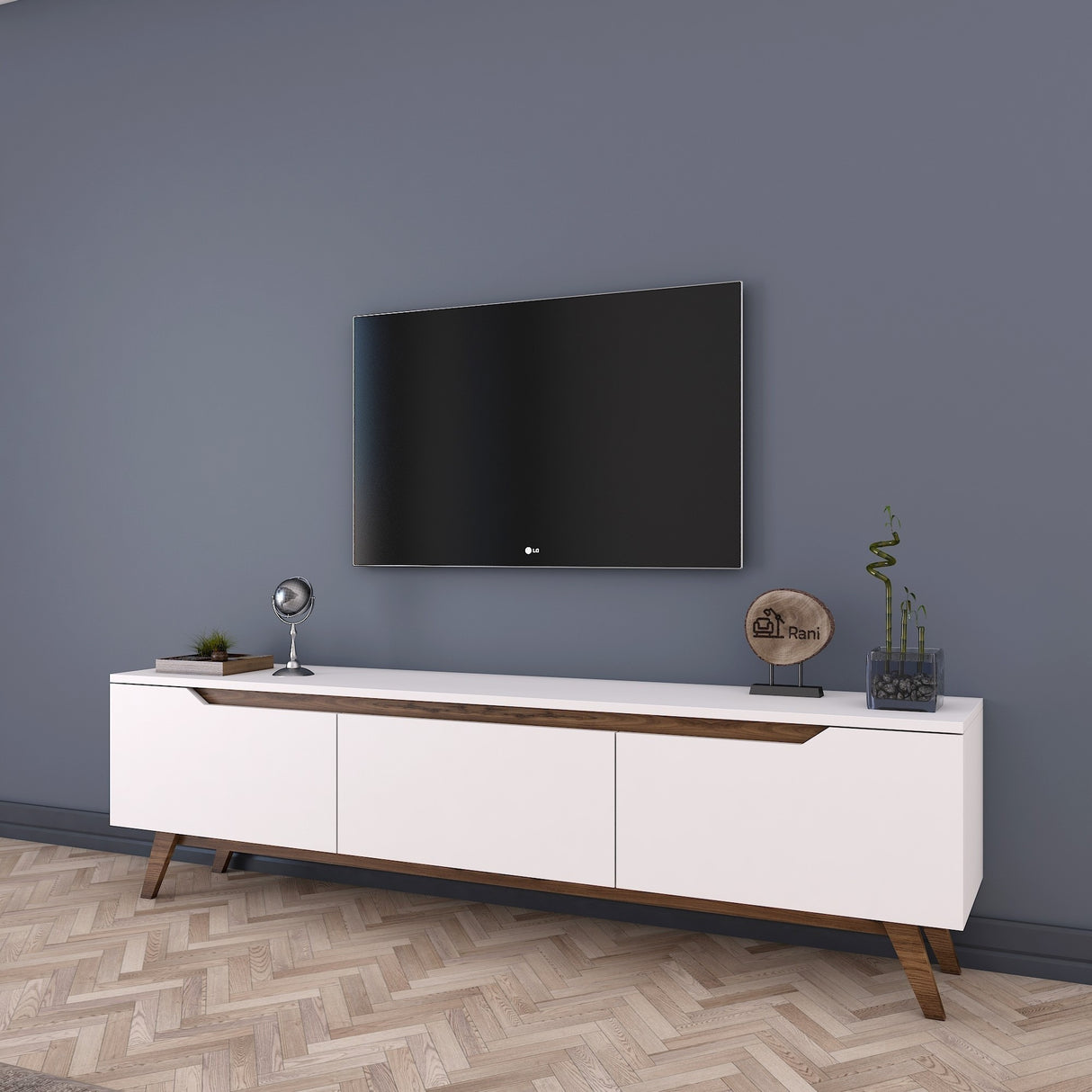 TV Furniture Osiris White Dark Walnut Melamine 180x48.6x35 cm