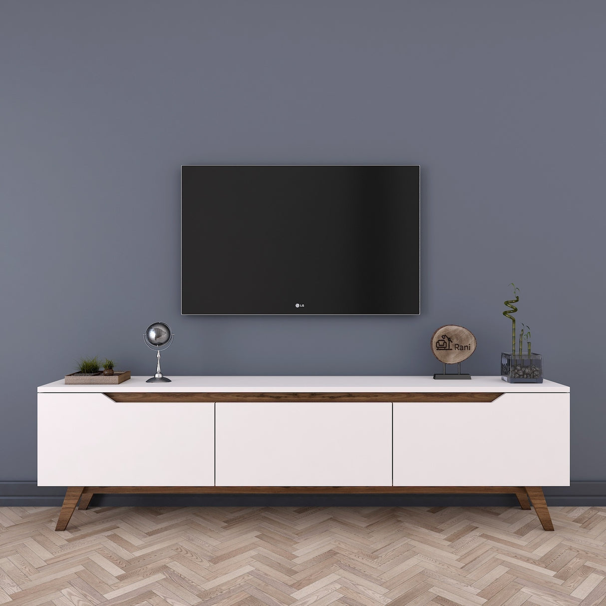 TV Furniture Osiris White Dark Walnut Melamine 180x48.6x35 cm