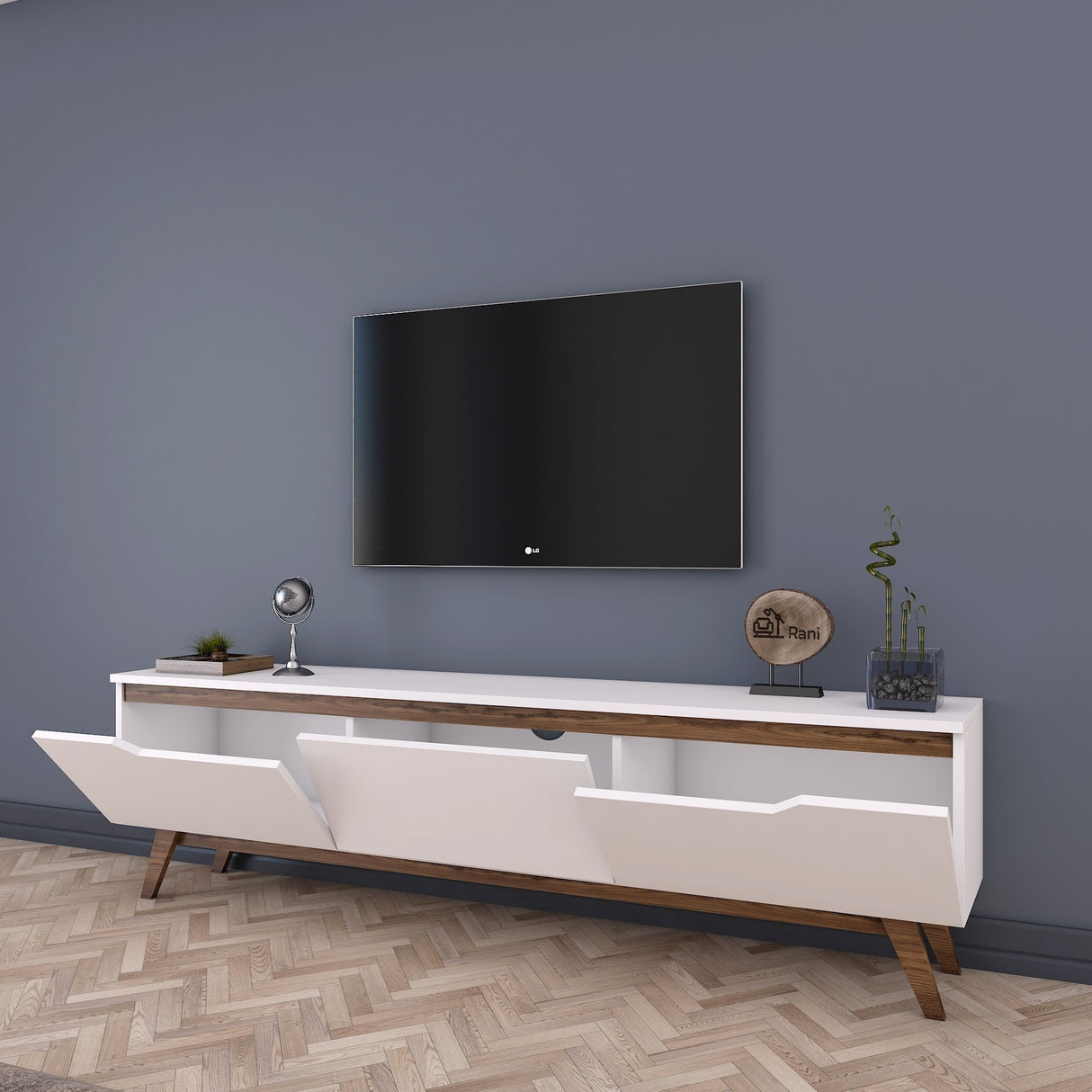 TV Furniture Osiris White Dark Walnut Melamine 180x48.6x35 cm
